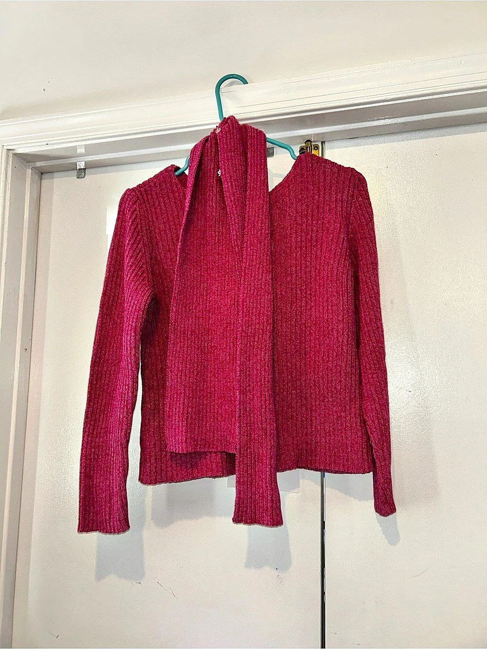 Vintage pink Petite Sophisticate Sweater with Attachable Scarf- Set